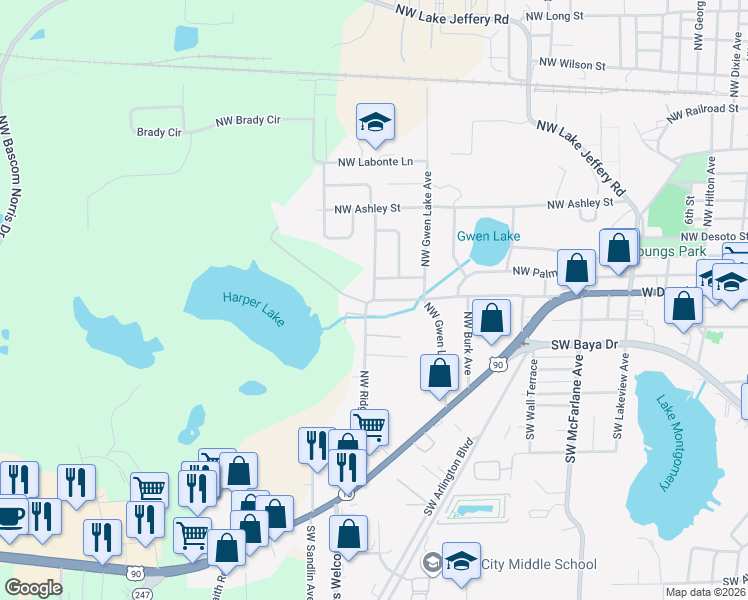 map of restaurants, bars, coffee shops, grocery stores, and more near 2799 Northwest Eadie Street in Lake City