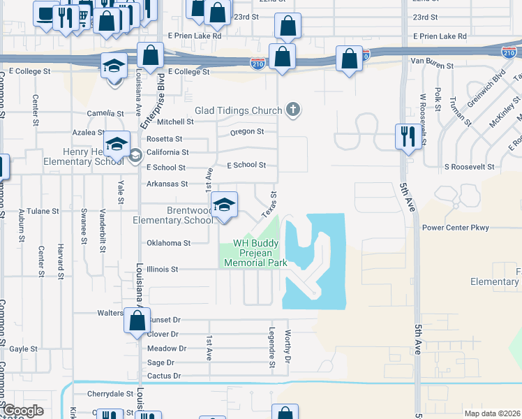 map of restaurants, bars, coffee shops, grocery stores, and more near 3742 Texas St in Lake Charles