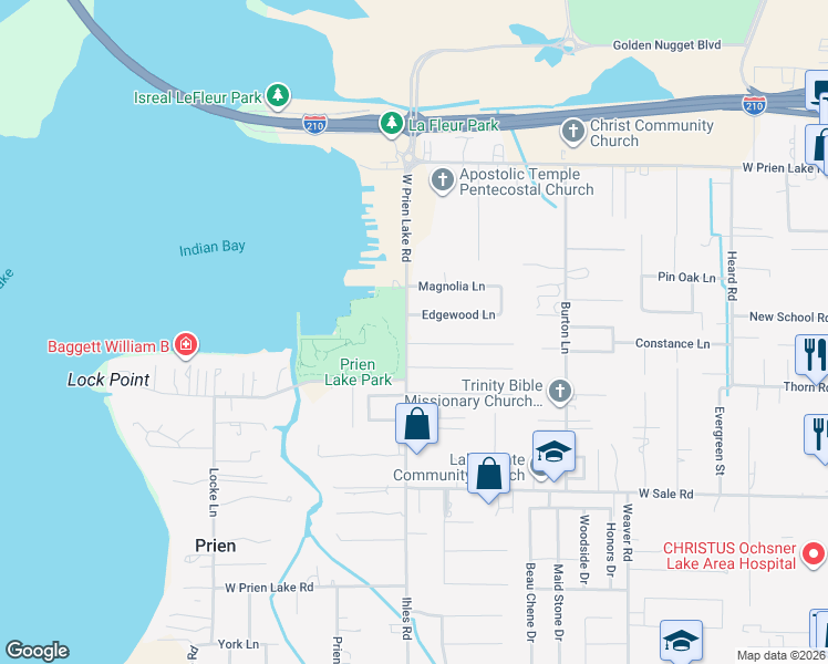 map of restaurants, bars, coffee shops, grocery stores, and more near 2718 Park Dr in Lake Charles