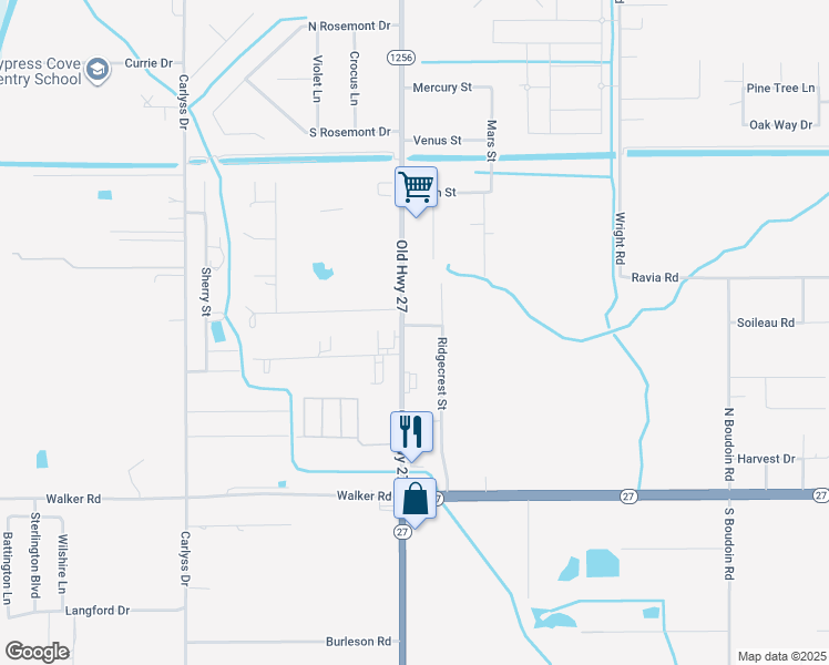 map of restaurants, bars, coffee shops, grocery stores, and more near 4206 Ridgecrest Street in Sulphur