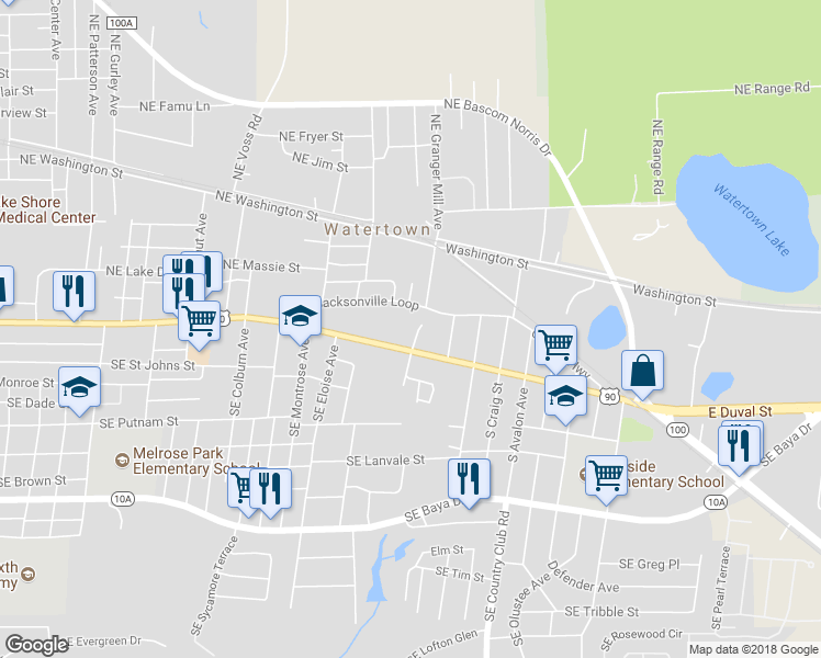 map of restaurants, bars, coffee shops, grocery stores, and more near 138 Northeast Desi Court in Lake City