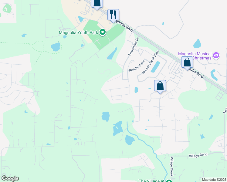 map of restaurants, bars, coffee shops, grocery stores, and more near 38111 West Sulphur Creek Drive in Magnolia