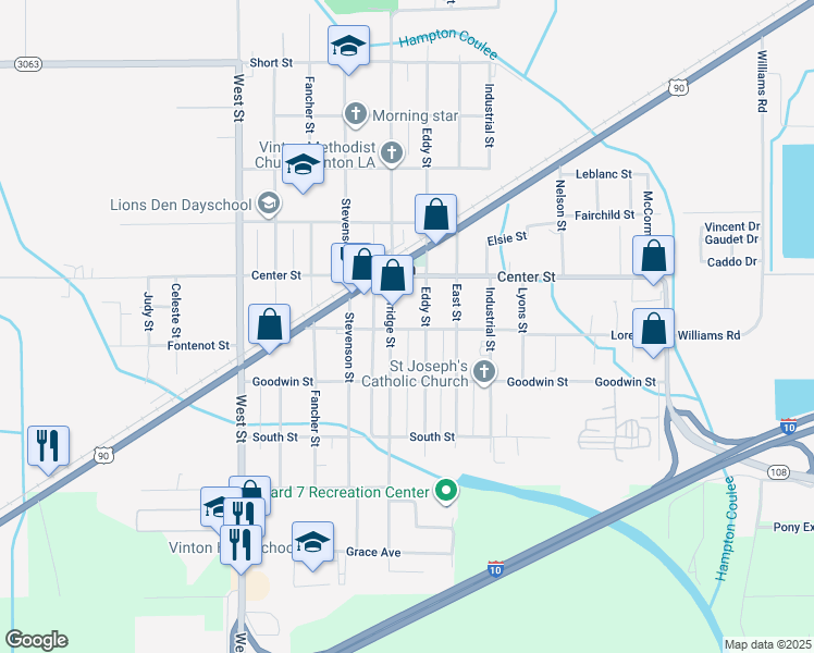 map of restaurants, bars, coffee shops, grocery stores, and more near 1335 Horridge Street in Vinton