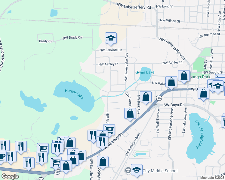 map of restaurants, bars, coffee shops, grocery stores, and more near 2401-2799 Northwest Eadie Street in Lake City