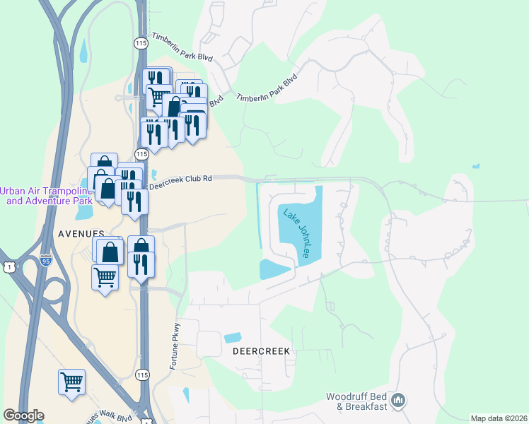 map of restaurants, bars, coffee shops, grocery stores, and more near 9944 Watermark Lane South in Jacksonville