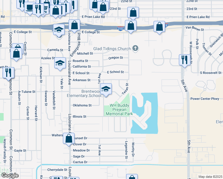 map of restaurants, bars, coffee shops, grocery stores, and more near 1435 Tennessee St in Lake Charles