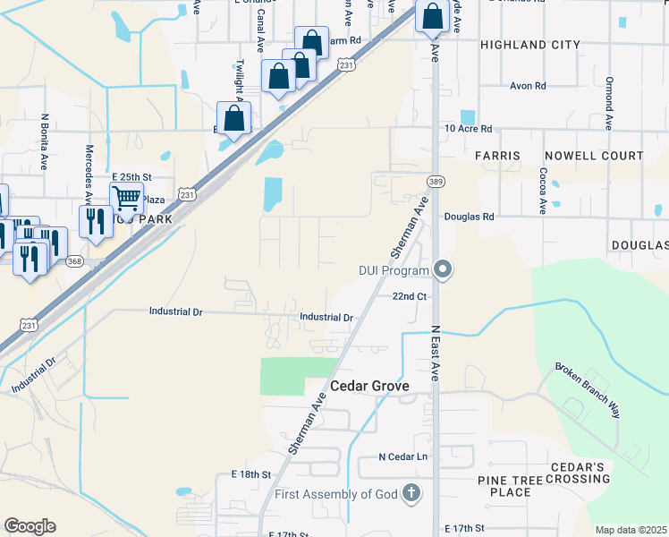 map of restaurants, bars, coffee shops, grocery stores, and more near 2442 Stacy Drive in Panama City