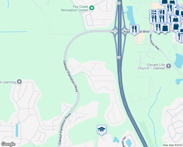 map of restaurants, bars, coffee shops, grocery stores, and more near 3588 Baxter Street in Jacksonville