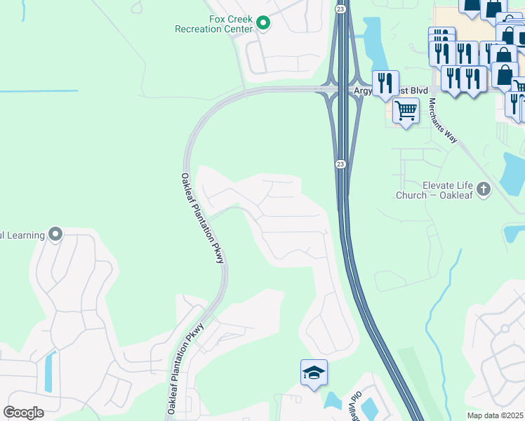 map of restaurants, bars, coffee shops, grocery stores, and more near 3588 Baxter Street in Jacksonville