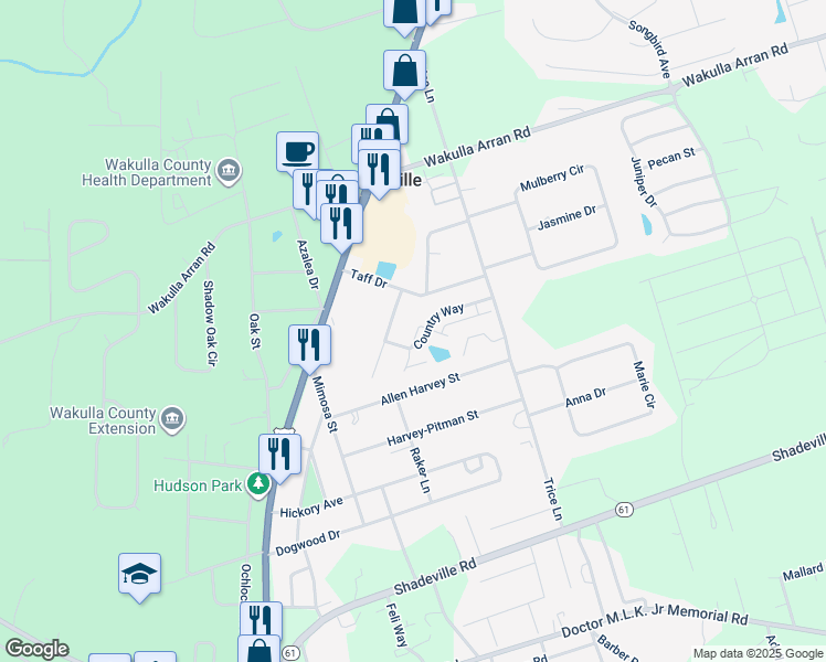map of restaurants, bars, coffee shops, grocery stores, and more near 21 King Arthurs Court in Crawfordville