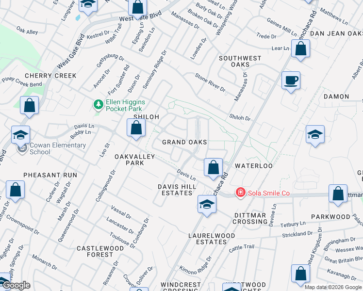 map of restaurants, bars, coffee shops, grocery stores, and more near 2401 Keepsake Drive in Austin