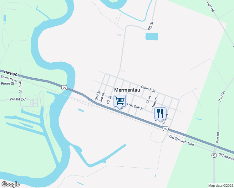 map of restaurants, bars, coffee shops, grocery stores, and more near 601 Live Oak Street in Rayne