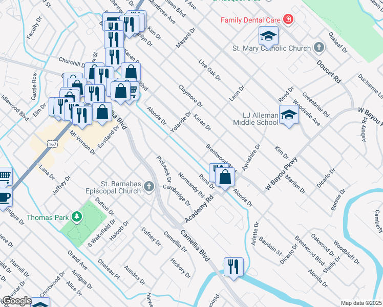 map of restaurants, bars, coffee shops, grocery stores, and more near 331 Rena Dr in Lafayette