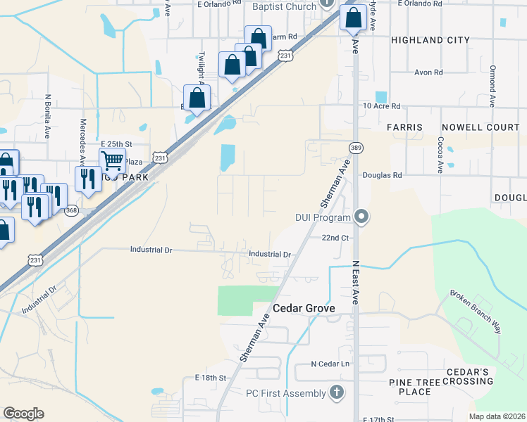 map of restaurants, bars, coffee shops, grocery stores, and more near 2300 Johnson Avenue in Panama City