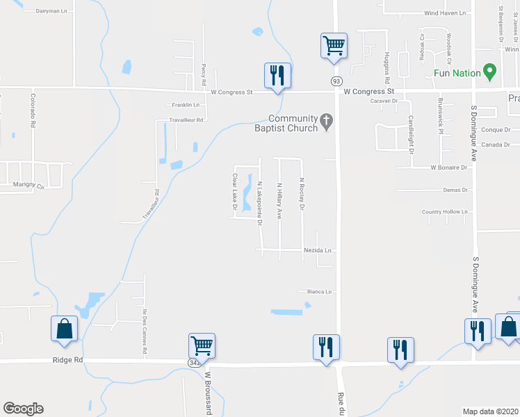 map of restaurants, bars, coffee shops, grocery stores, and more near 205 North Lakepointe Drive in Lafayette