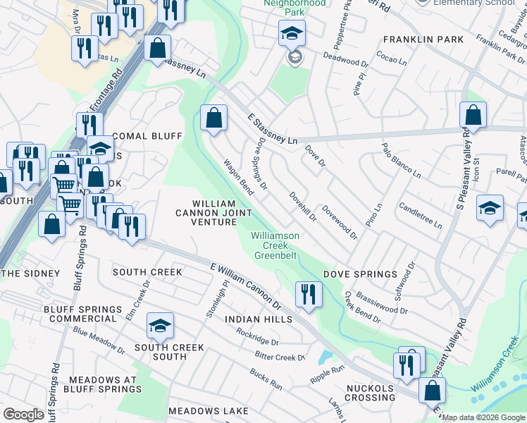 map of restaurants, bars, coffee shops, grocery stores, and more near 6212 Wagon Bend in Austin