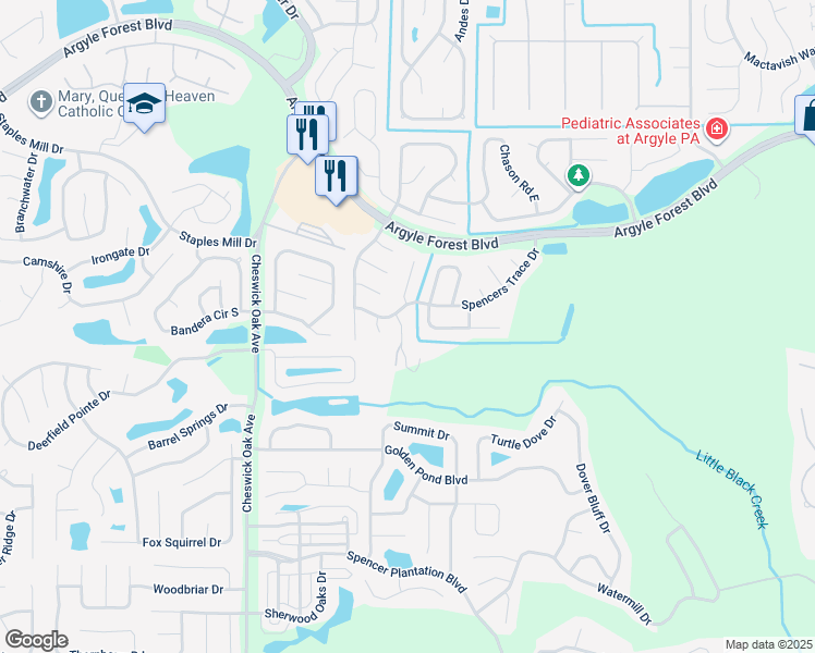 map of restaurants, bars, coffee shops, grocery stores, and more near 8533 Alderwood Court in Jacksonville