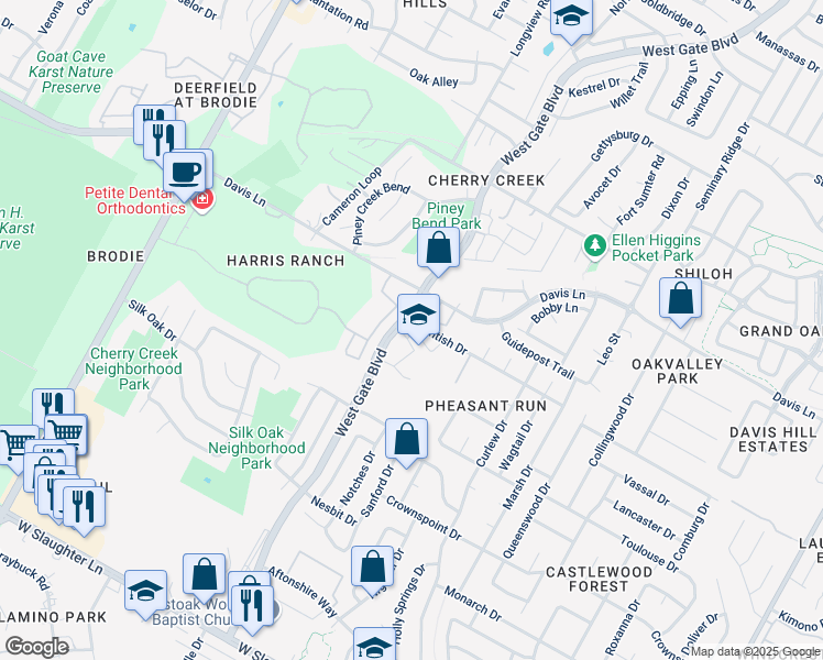 map of restaurants, bars, coffee shops, grocery stores, and more near W Gate Blvd in Austin