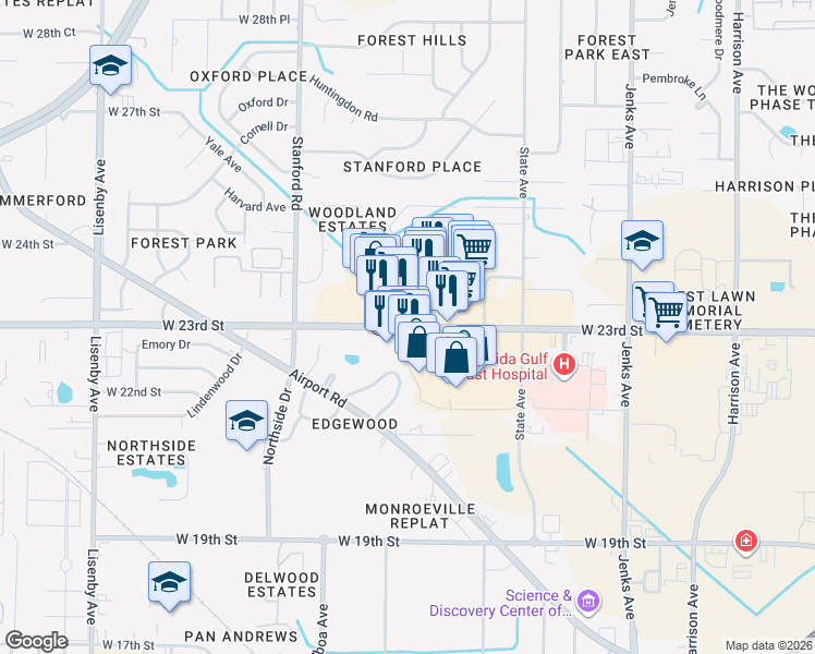map of restaurants, bars, coffee shops, grocery stores, and more near 764 West 23rd Street in Panama City