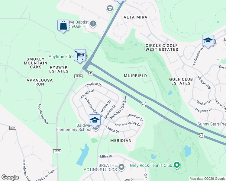 map of restaurants, bars, coffee shops, grocery stores, and more near 11713 Cherisse Drive in Austin