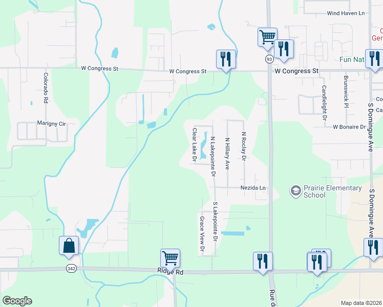 map of restaurants, bars, coffee shops, grocery stores, and more near 115 Clear Lake Drive in Lafayette