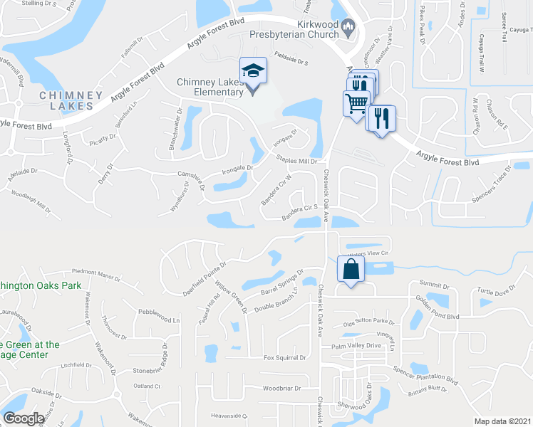 map of restaurants, bars, coffee shops, grocery stores, and more near 8560 Bandera Circle West in Jacksonville