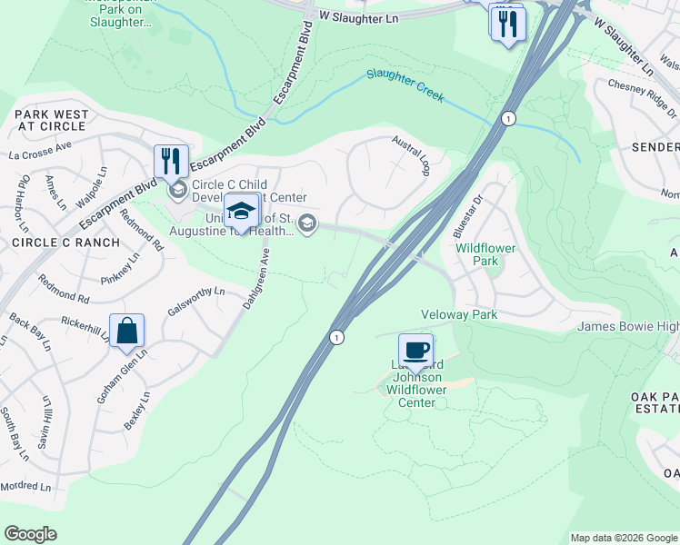 map of restaurants, bars, coffee shops, grocery stores, and more near 5315 La Crosse Avenue in Austin