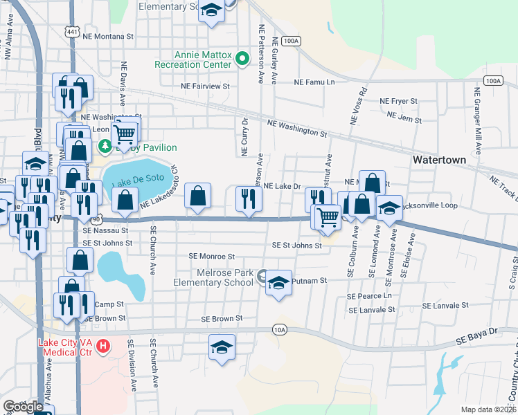 map of restaurants, bars, coffee shops, grocery stores, and more near 198 Northeast Patterson Avenue in Lake City