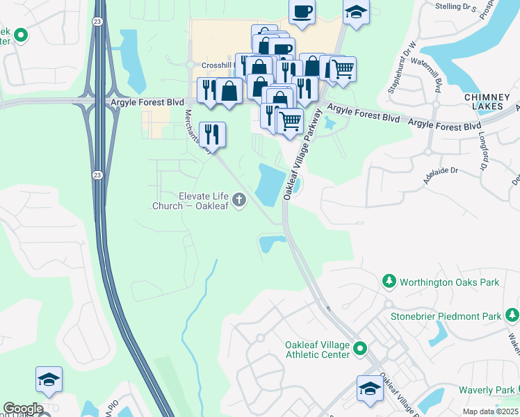 map of restaurants, bars, coffee shops, grocery stores, and more near Merchants Way in Jacksonville