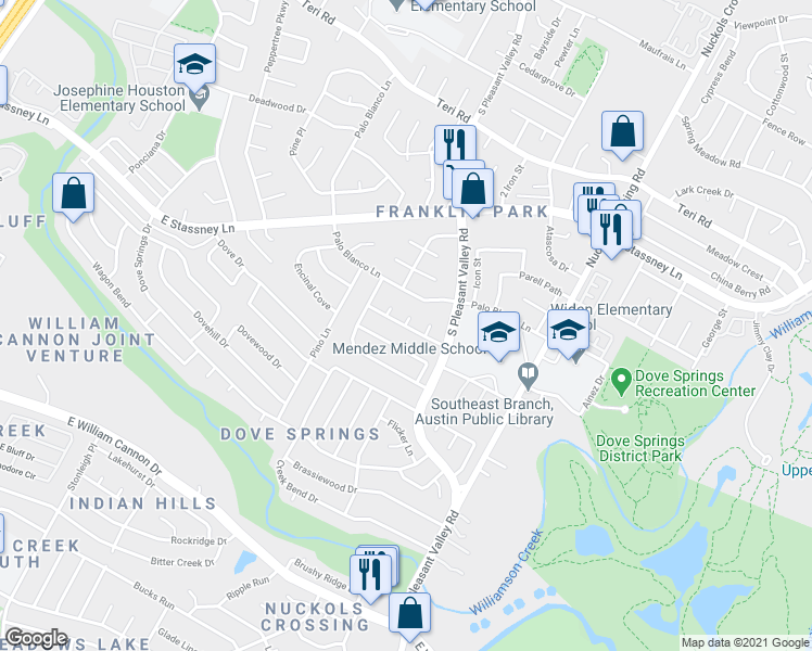 map of restaurants, bars, coffee shops, grocery stores, and more near Leatherleaf Trail & Claystone Cove in Austin