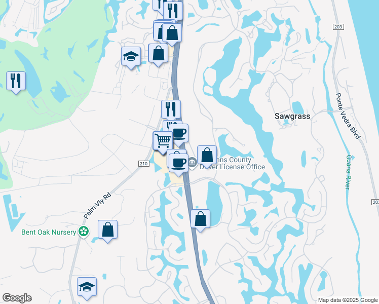 map of restaurants, bars, coffee shops, grocery stores, and more near 134 Willow Pond Ln in Sawgrass