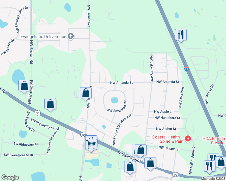 map of restaurants, bars, coffee shops, grocery stores, and more near 4534 Southwest Heritage Oaks Circle in Lake City