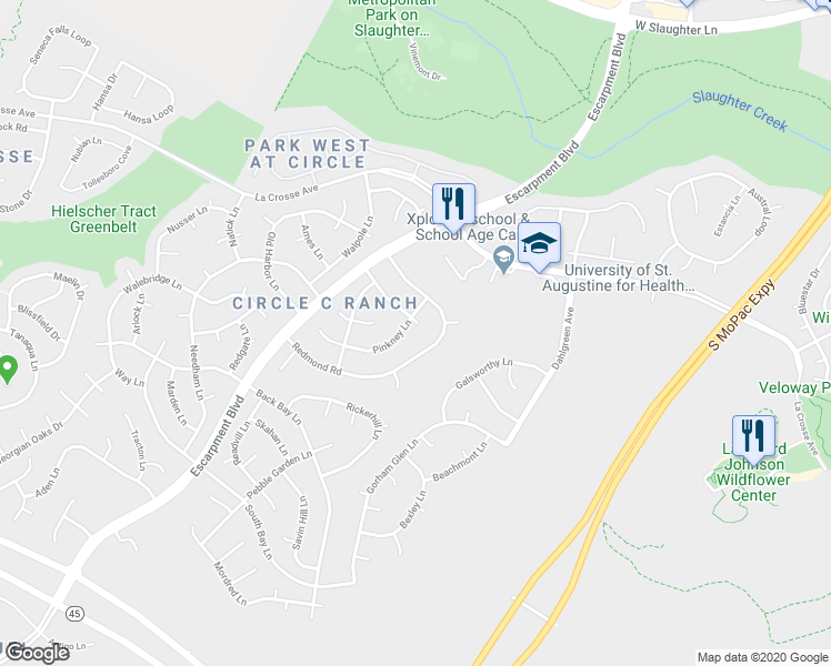 map of restaurants, bars, coffee shops, grocery stores, and more near 6005 Roxbury Lane in Austin