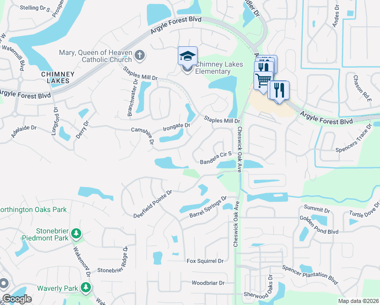 map of restaurants, bars, coffee shops, grocery stores, and more near 8560 Bandera Circle West in Jacksonville