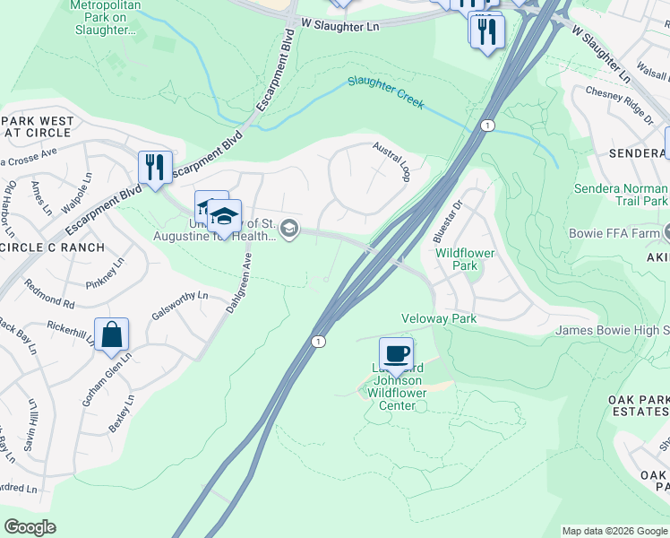 map of restaurants, bars, coffee shops, grocery stores, and more near 5315 La Crosse Avenue in Austin