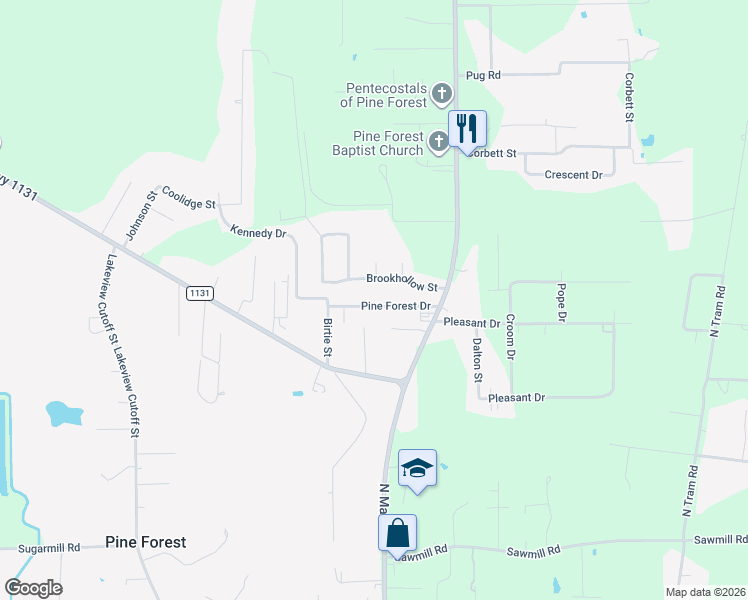 map of restaurants, bars, coffee shops, grocery stores, and more near 225 Pine Forest Drive in Vidor