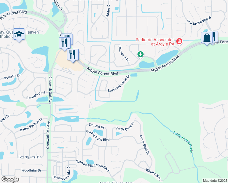 map of restaurants, bars, coffee shops, grocery stores, and more near 8258 Spencers Trace Drive in Jacksonville
