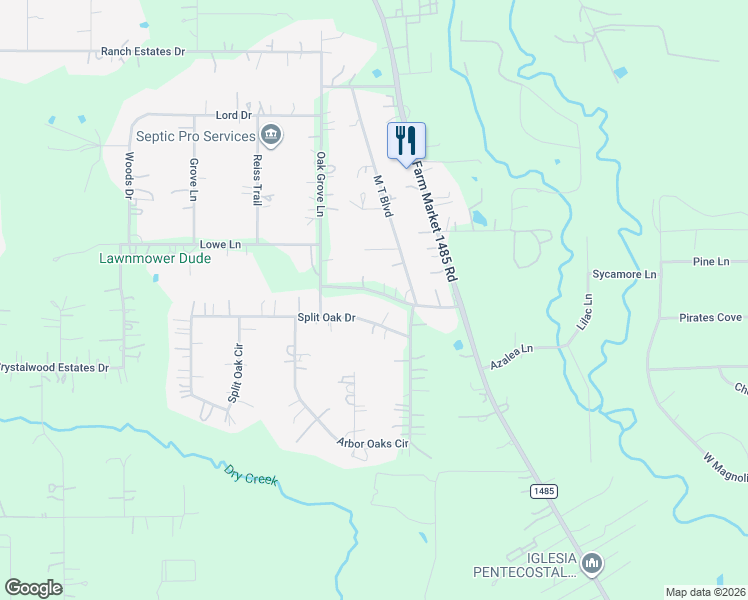 map of restaurants, bars, coffee shops, grocery stores, and more near 20550 Dry Creek Road in New Caney