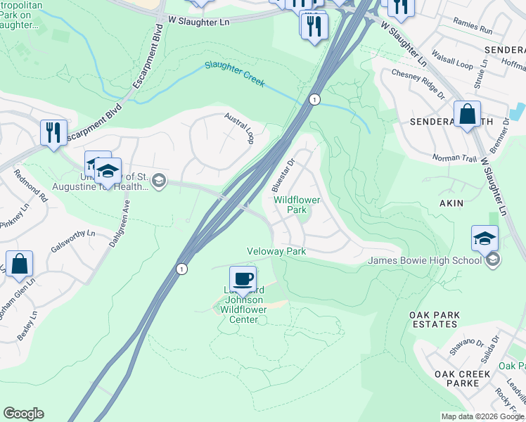 map of restaurants, bars, coffee shops, grocery stores, and more near 10308 Thistle Moss Cove in Austin