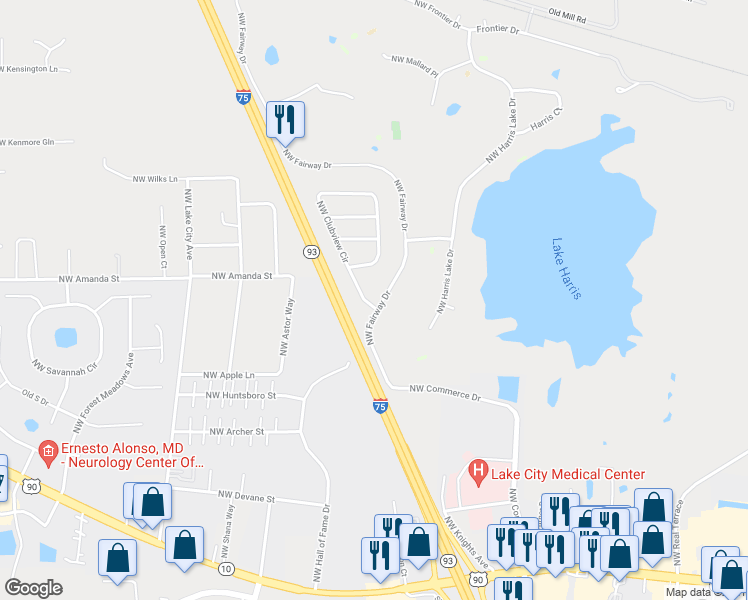 map of restaurants, bars, coffee shops, grocery stores, and more near 364 Northwest Fairway Drive in Lake City
