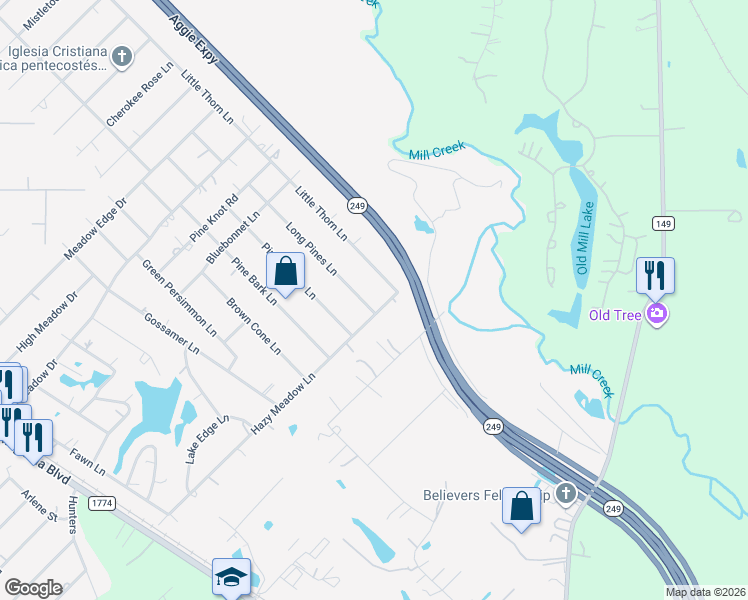 map of restaurants, bars, coffee shops, grocery stores, and more near 36818 Long Pines Lane in Magnolia
