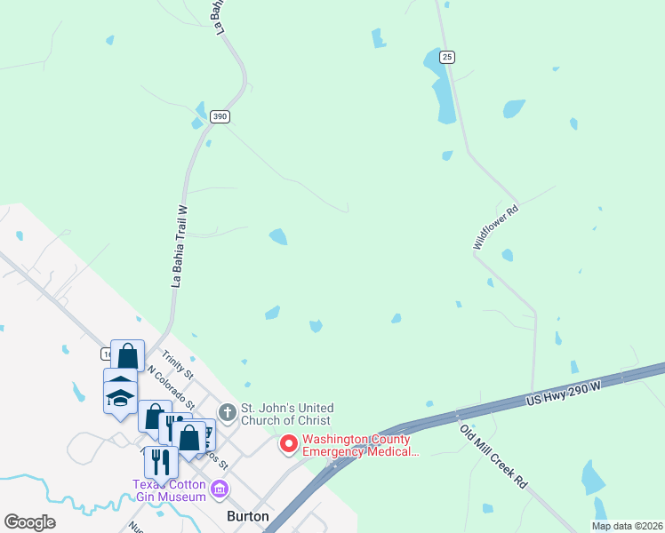 map of restaurants, bars, coffee shops, grocery stores, and more near 9755 Farm to Market Road 390 in Burton