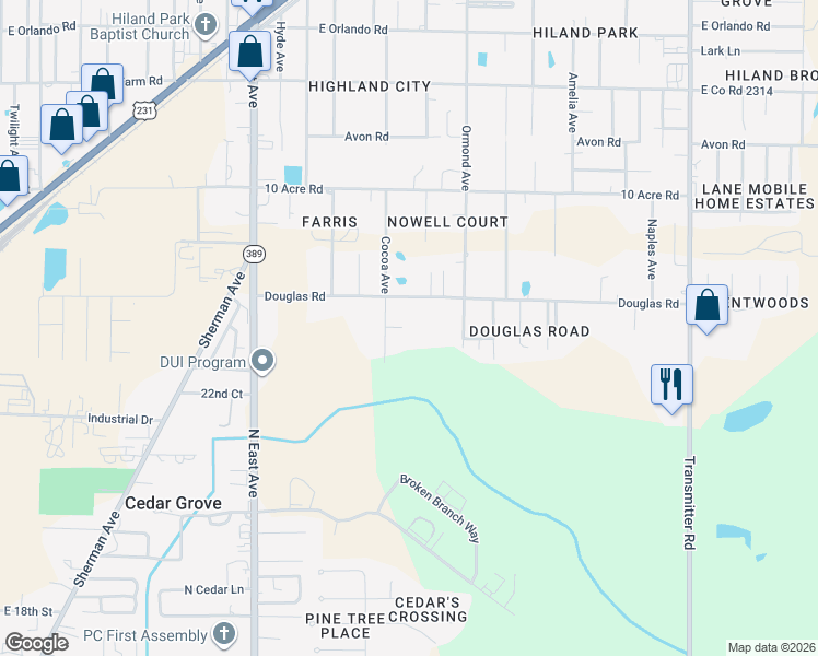 map of restaurants, bars, coffee shops, grocery stores, and more near 2908 Cocoa Court in Panama City