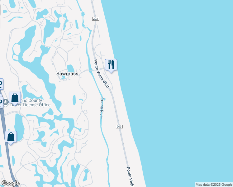 map of restaurants, bars, coffee shops, grocery stores, and more near 891 Ponte Vedra Boulevard in Ponte Vedra Beach
