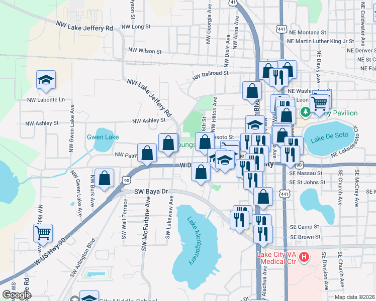map of restaurants, bars, coffee shops, grocery stores, and more near 1000-1098 Northwest Madison Street in Lake City