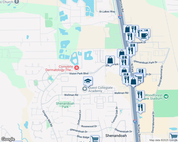 map of restaurants, bars, coffee shops, grocery stores, and more near 120 Vision Park Boulevard in Shenandoah