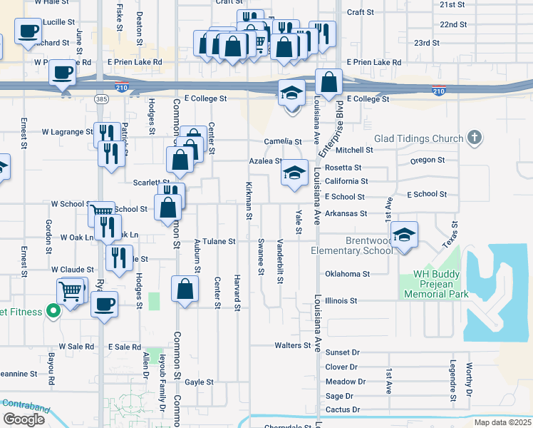map of restaurants, bars, coffee shops, grocery stores, and more near 3705 Swanee Street in Lake Charles