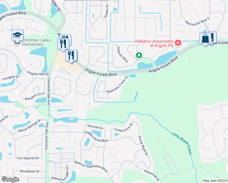 map of restaurants, bars, coffee shops, grocery stores, and more near 8250 Spencers Trace Drive in Jacksonville