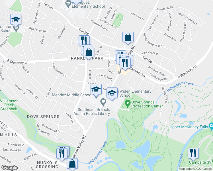 map of restaurants, bars, coffee shops, grocery stores, and more near 5107 Galen Court in Austin