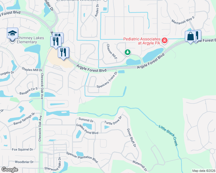 map of restaurants, bars, coffee shops, grocery stores, and more near 8250 Spencers Trace Drive in Jacksonville
